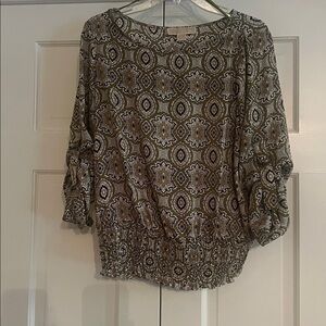Michael Kors Brown, olive green and Cream Patterned Top